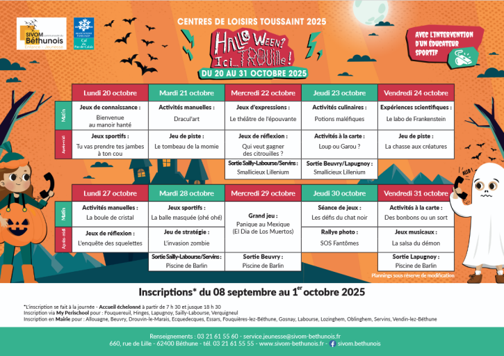 Planning d'activités Vacances d'automne 2025
