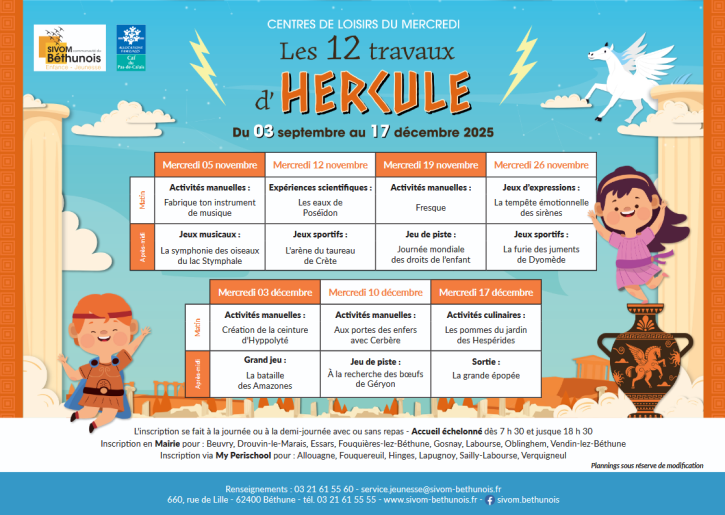 Plannig du mercredi 5 novembre au 17 décembre 2025