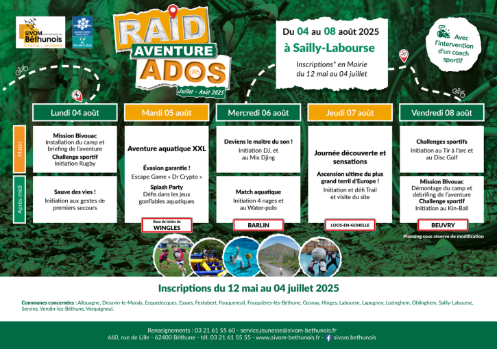 Planning Raid'Ados août 2025