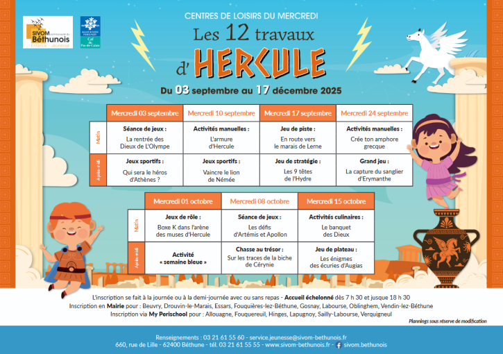 Planning du mercredi 3 septembre au 15 octobre 2025