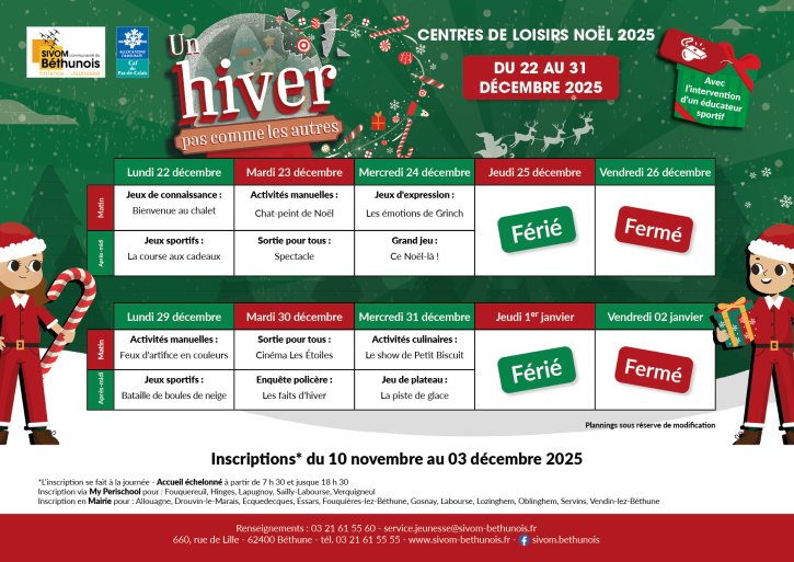 Planning CLSH Noël 2025