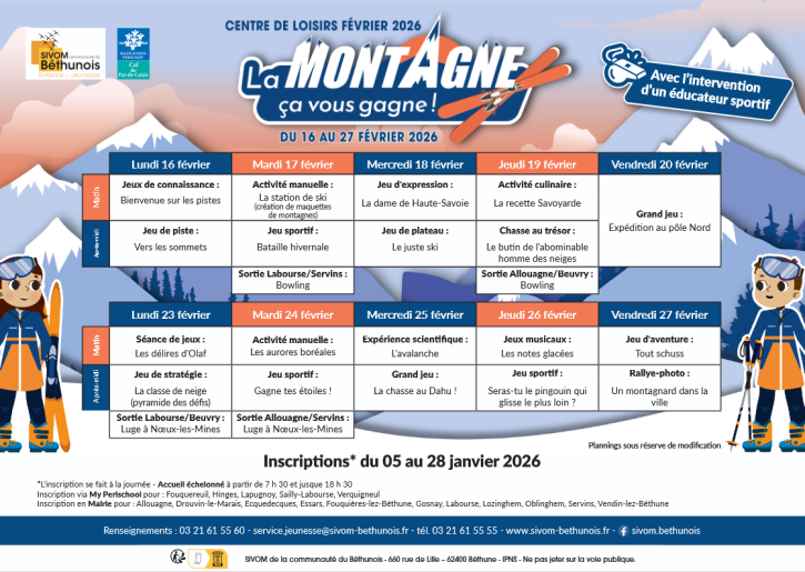 Planning Centre de Loisirs février 2026